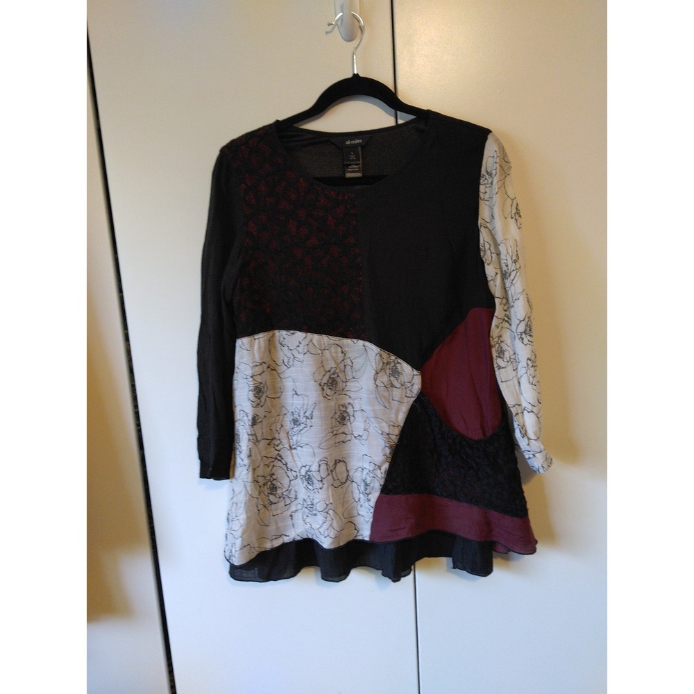 Ali Miles Art to Wear Patchwork Tunic Top Size S Mixed Media Artsy Boho Elegant